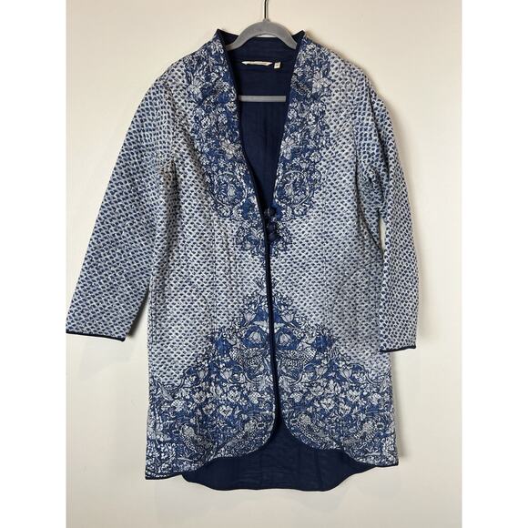 Elegant Blue Patterned Women's Coat - Picture 1 of 9